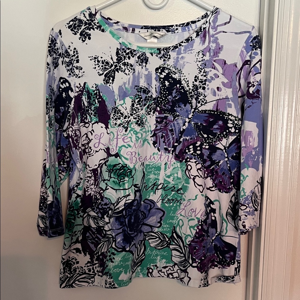 Christopher & Banks Purple and Green Floral Long Sleeve Top